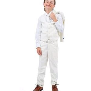 Perry Ellis Boy’s 2-Piece Suit Set Shirt, Vest & Pants Ivory Size 14 GUC
